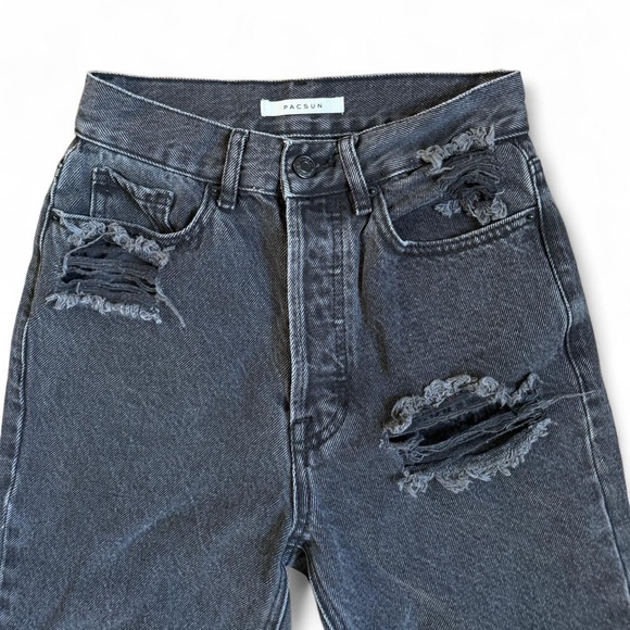 PacSun Black Distressed High Rise Slim Straight Jeans Size 24 Raw Hem - Picture 3 of 6